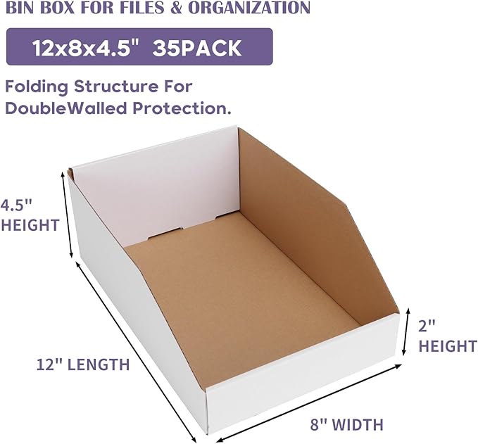 EXYGLO Cardboard Boxes, Pack of 35 Corrugated Storage Bins 12x8x4.5 inch Pantry Organizer Bins for Shelves Garage Office Organization