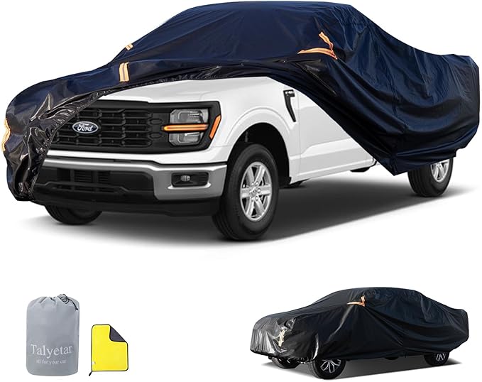 Truck Cover Waterproof All Weather,Outdoor Car Cover Sun Uv Rain Protection,Universal Fit for Chevy Silverado Dodge Ram 1500 Ford F150,Maverick,Fit Truck-Length 233" to 245"