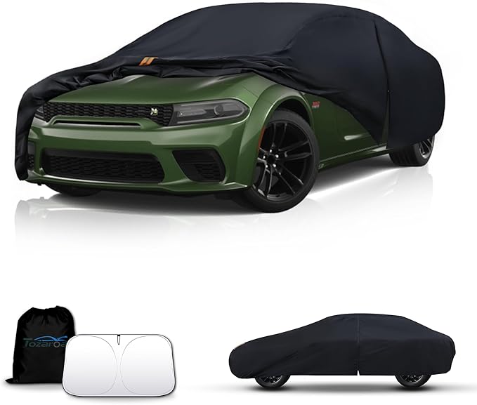 Waterproof Car Cover All-Weather, Heavy-Duty Outdoor Full Exterior Automobiles Snow Cover for Sedan/Coupe 194-203 inch with Sun Visor,Zippered & Storage Bag - Black
