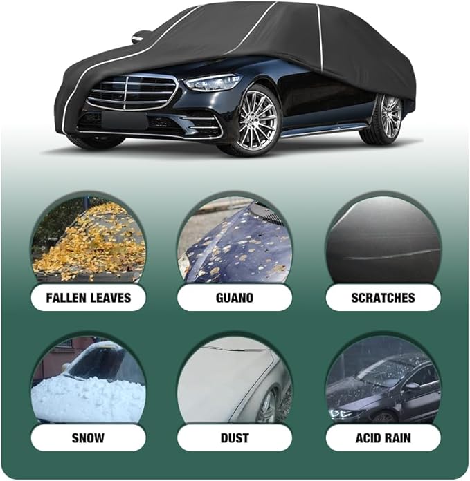 Fluorescent Strip Design 6 Layers Waterproof Car Cover Compatible for Mercedes Benz S-Class S250 S300 S350 S400 S450 2006-2024 All Weather Full Car Cover with Storage Bag