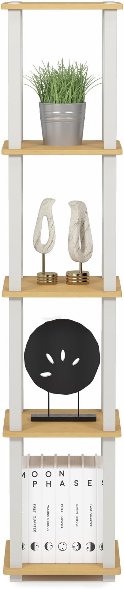 FURINNO Turn-S-Tube 5-Tier Corner Square Rack Display Shelf, Beech/White