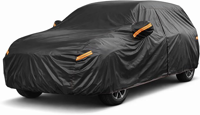 Mid-Size SUV Car Cover Waterproof All Weather, 6 Layer Heavy Duty Material Universal Fit for Mazda CX50, Jeep Cherokee, Rogue, VW Tiguan, Mitsubishi Outlander, BMW X3, Chevrolet Equinox