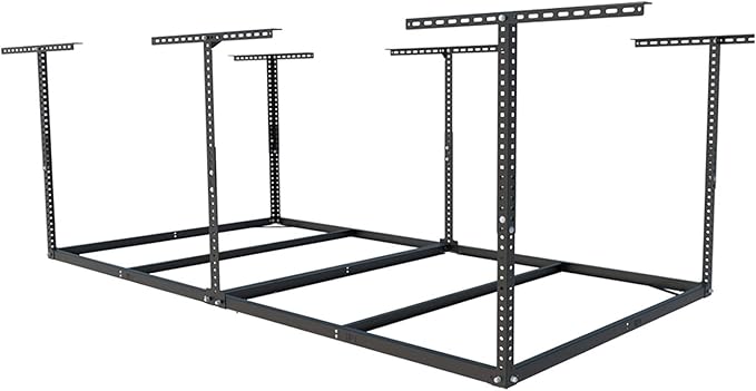 FLEXIMOUNTS 4x8 Overhead Garage Storage Rack without Decking,plus 2-Pack Add-On Storage Utility Hook Accessory,600lbs Weight Capacity,Black