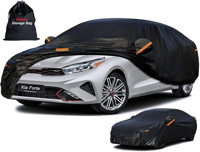 Kayme 7 Layers Car Cover Custom Fit for Kia Forte (2017-2025) Waterproof All Weather for Automobiles, Outdoor Full Cover Rain Sun UV Protection.Black
