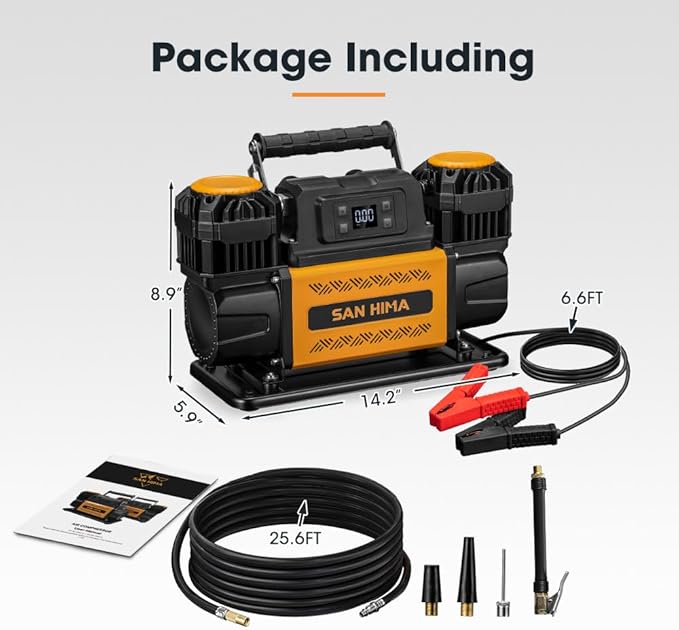 SanHima 12V Air Compressor - Dual Cylinder Portable Tire Inflator 12.36 CFM w/LED Screen, Offroad Air Pump Heavy Duty Max 150 PSI for 4x4 Vehicle RV Truck Tires
