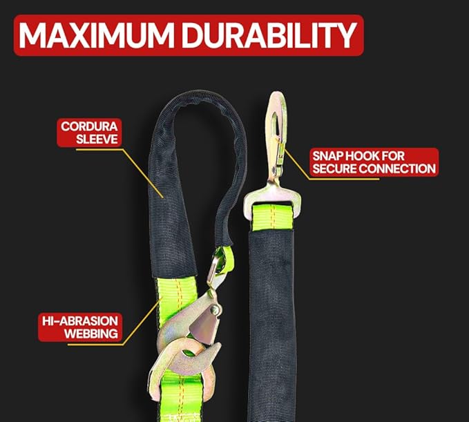 Mytee Products V-Bridle Strap 2" x 4' w/Snap Hooks w/Cordura Sleeve and Axle Straps, D Ring Middle, for Car Hauler, Rollback, Flat Bed, Tow Truck, Wreck & Recovery