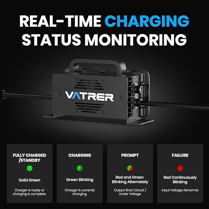 58.4V 20A AC-DC Smart Charger LiFePO4 Lithium Battery Charger for 48V (51.2V) Golf Cart LiFePO4 Battery, Wall Mounted/48V Solar/Home Energy Storage Battery, etc