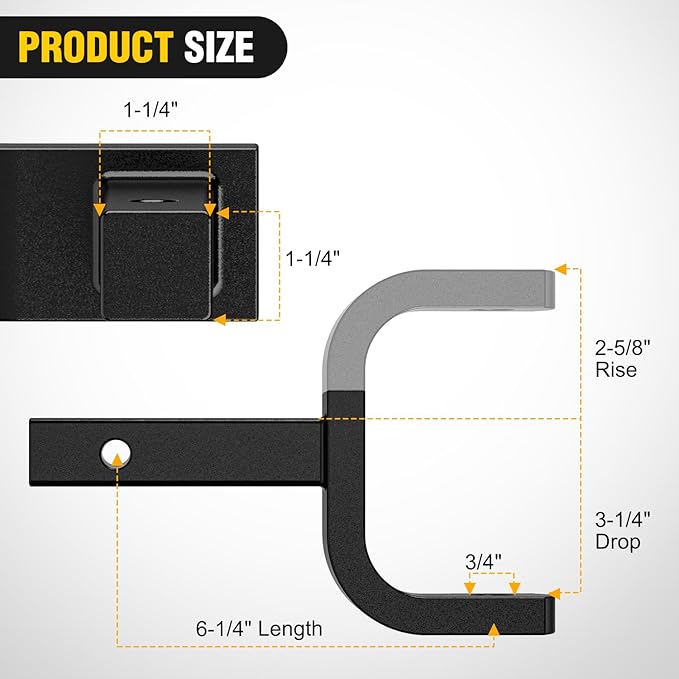 Nilight Trailer Hitch Ball Mount with 1/2" Hitch Pin Clip Fits 1-1/4 Inch Receiver Square 2000 lbs 3-1/4"Drop, 2-5/8" Rise, 3/4" Hole, Gloss Black Powder Coat