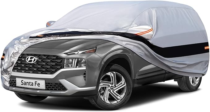 10 Layers SUV Car Cover Custom Fit for Hyundai Santa Fe (2006-2024) Waterproof All Weather for Automobiles, Outdoor Full Cover Rain Sun UV Protection.Silver