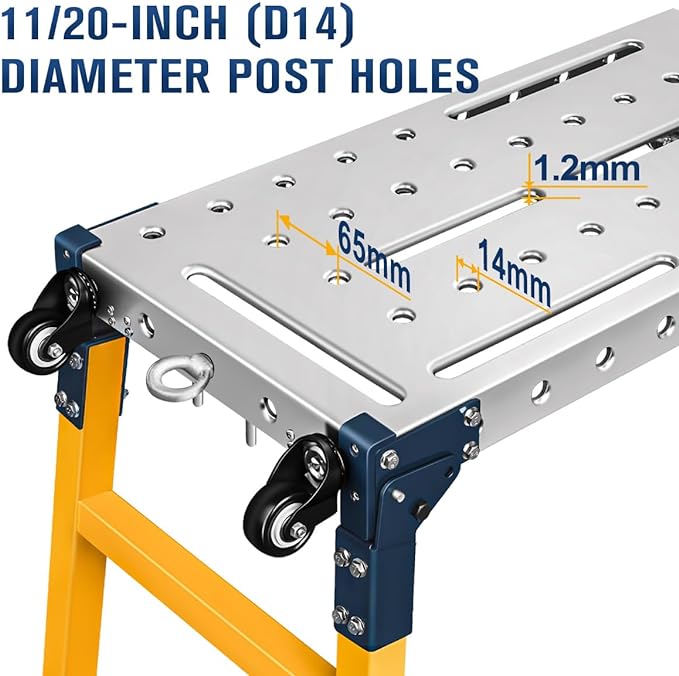 FUNTECK Versatile Portable Steel Work Platform and Welding Table with Casters | 55 x 14-inch Galvanized Tabletop | 1100 lbs. Load Capacity | Adjustable Height