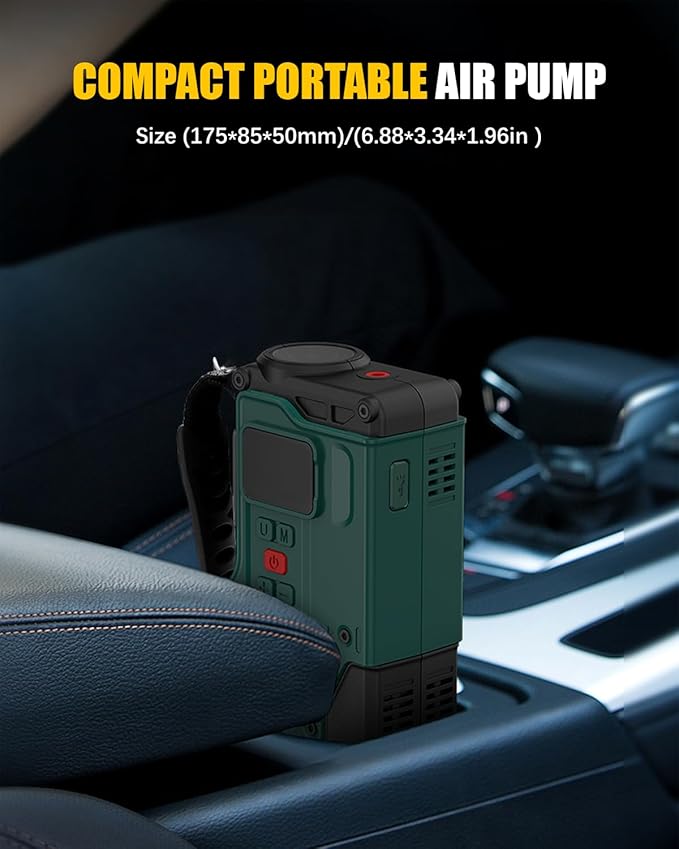 Cordless Tire Inflator Portable Air Compressor - 8000mAh & 12V DC Dual Power, 8X Faster, 150 PSI Air Pump for Car Tires, Bicycle, Motorcycle, Ball, with Pressure Gauge, LED Light, Auto Shut-Off