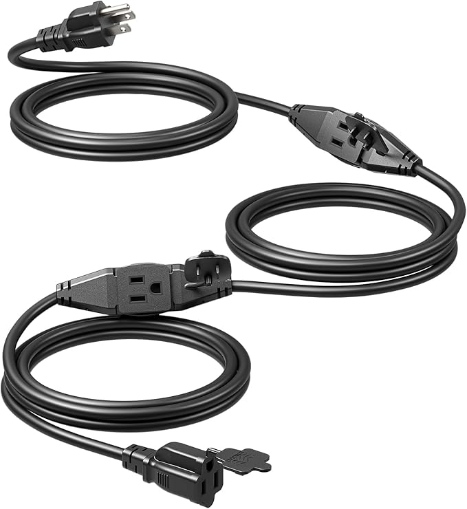 DEWENWILS 25Ft Outdoor Extension Cord Multiple Outlets, Evenly Spaced 3 Outlets Plugs with Safety Cover, 16/3 SJTW Weatherproof Wire for Outdoor String Lights and Holiday Decorations, ETL Liste