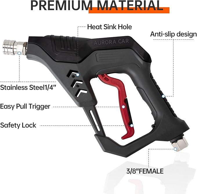 Pressure Washer Short Gun, Commercial 5000 PSI 12 GPM 5 Spray Nozzle Tips, 3/8" Quick Connect Plug and M22-14/15mm Fittings, Power Washer Gun Compatible with Foam Cannon