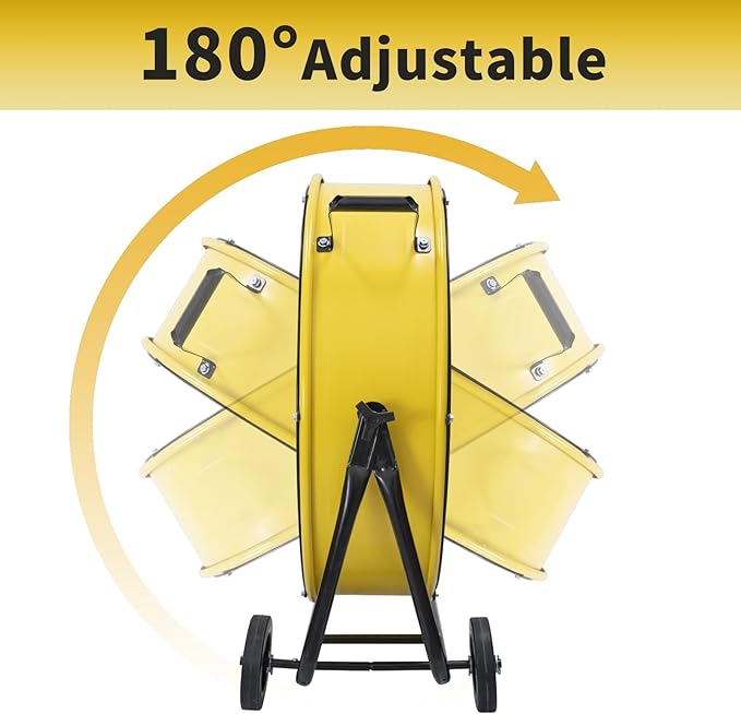 HiCFM 24 inch Enclosed Motor Drum Fan with TEAO Sealed Powerful 1/3HP Motor, 9 Feet Cord, 9200 CFM 2-Speeds High Velocity, safety yellow Shop Fan, 180 Degree Tilting, Move Much Air, UL Approved
