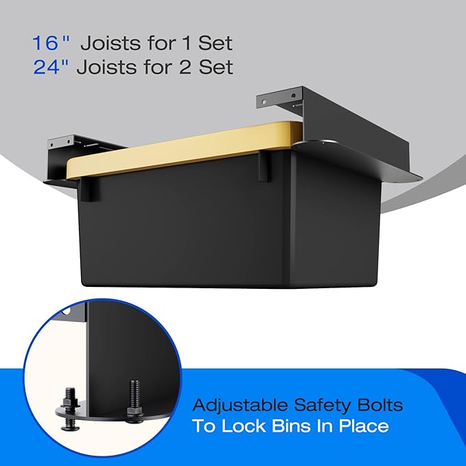 Updated 2 Set Overhead Garage Storage Rack Heavy Duty 13 Gauge, Ceiling Bin Storage Rack for Tote Container, Garage Storage Organization System Black