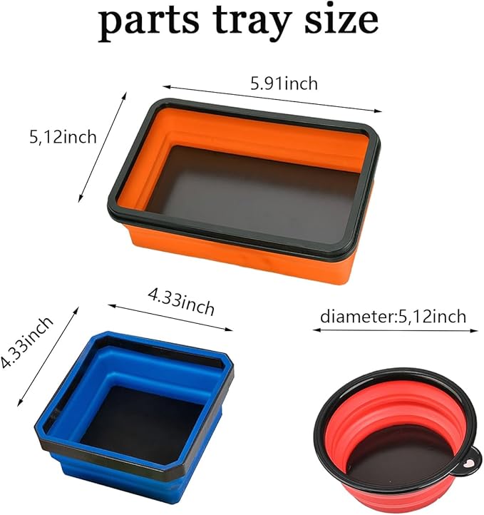 Collapsible Magnetic Parts Tray Set & Flexible Magnetic Pickup Tool, 3 Different Size Magnetic Screw Holder & Pick-Up Sweeper for Screw, Bolts, Nuts, and Other Metal Parts