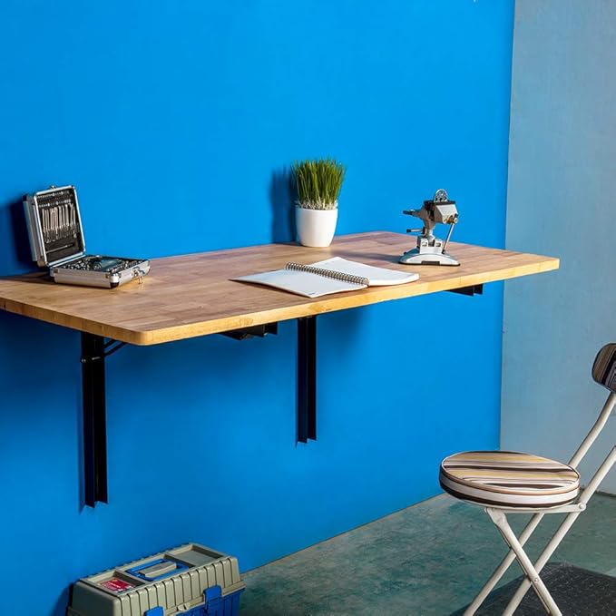 Wallmaster Wall Mounted Folding Workbench Heavy Duty Fold Down Table Utility Bench Solutions Laundry Shelf Wall Desk with Metal Shelf Bracket (32 x 18)