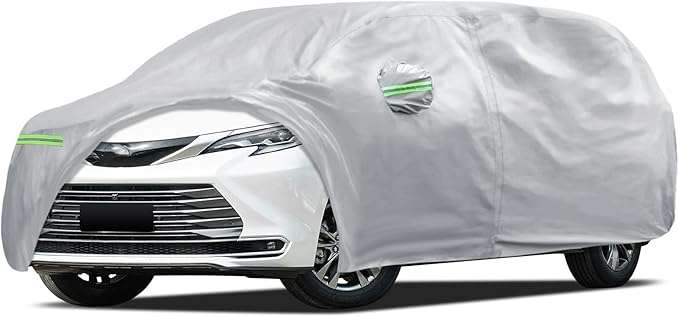 Car Cover Custom Fit for Toyota Sienna 1997-2026, Migaven Waterproof Full Exterior Cover Sun Rain Protection with Door Zipper and Cotton Lining, Silver