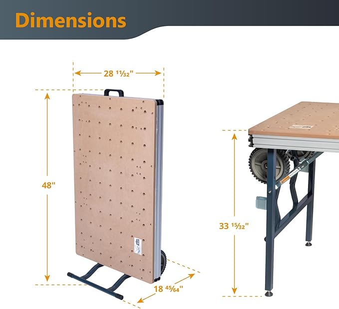 POWERTEC Multi-Functional Project Table with Wheels | Workbench with 3/4" Bench Dog Hole Pattern for Sanding, Cutting, and Woodworking Projects (MT4012)