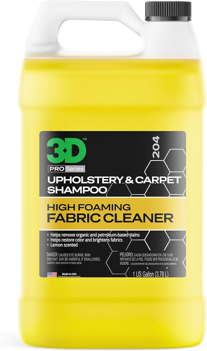 3D Upholstery & Carpet Shampoo - High Foam Stain Remover & Odor Eliminator Shampoo 1 Gallon