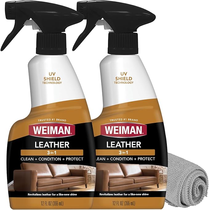 Weiman Leather Cleaner and Conditioner for Furniture - 12 Ounce - 2 Pack - Ultra Violet Protection Help Prevent Cracking or Fading of Leather Couches, Car Seats, Shoes, Purses