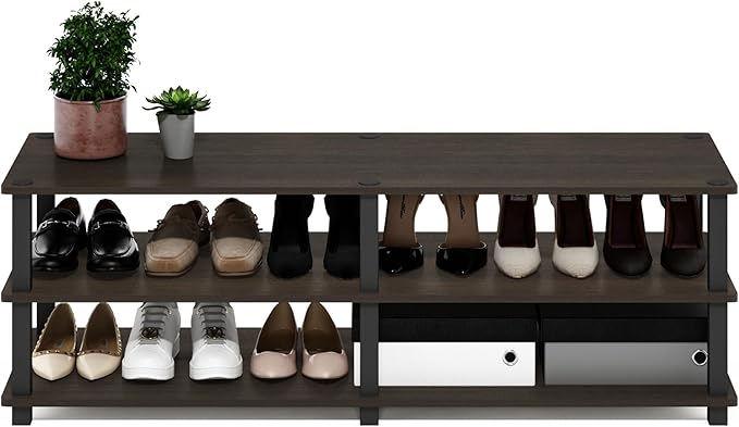 Furinno 14038DBR/BK TST No Tools 3-Tier Wide Shoe Storage Rack, Dark Brown/Black 47 Inch