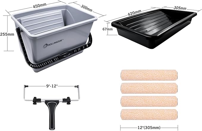 ROLLINGDOG 12 Inch Paint Roller Kit - 7 PC Complete Painting Tool Kit for Home & Professional Use,Includes Adjustable Paint Roller and Microfiber Roller Covers