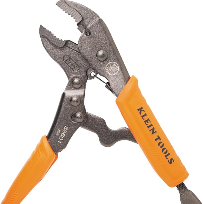 Klein Tools 38601 Curved Jaw Locking Pliers with Quick Release Handles, Intuitive Thumb Knob, High Torque, Mole Grips for Clamping and Gripping, 7-Inch