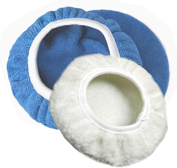 Car Polisher Pad Bonnet Wax Bonnet Set (7 to 8 Inches), 5Pcs Soft Microfiber + 3Pcs Wool Polishing Bonnet Orbital Buffing Pad Cover Waxing Bonnet for Car Polisher