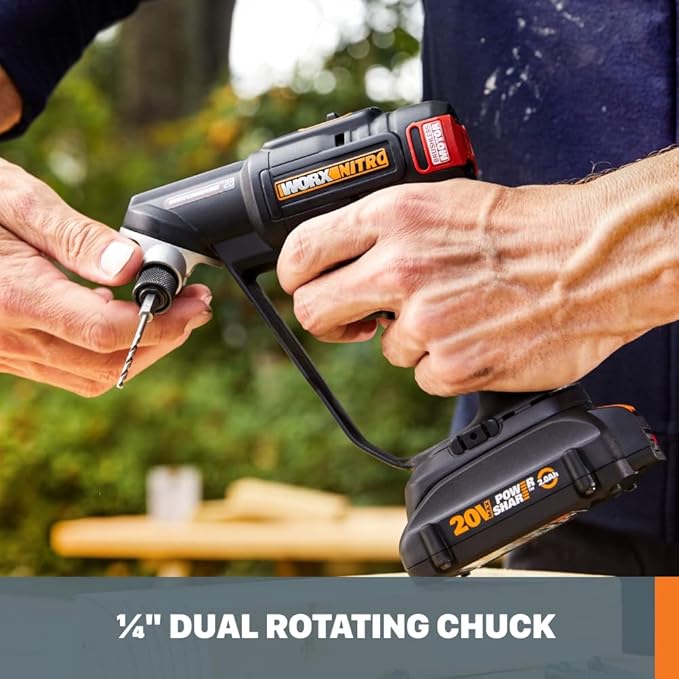 Worx Nitro 20V SwitchDriver 2.0, 2-in-1 Brushless Cordless Drill Driver, Dual 1/4" Chucks, Compact Cordless Drill with Digital Torque Setting - WX177L.9 (Tool Only), Black Orange