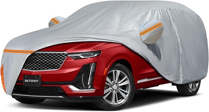 Car Cover for 2019-2025 Cadillac XT6, Waterproof Custom-fit Sun Rain Dust Snow Wind All Weather Protection Outdoor XT6 Full Car Cover with Cotton Lining and Door Zipper-Gray