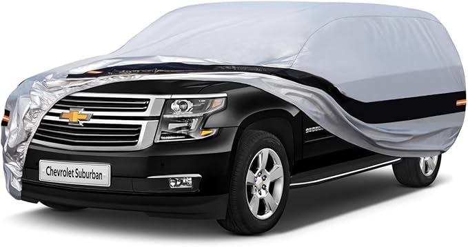 10 Layers SUV Car Cover Custom Fit for Chevrolet Chevy Suburban (1973-2024) Waterproof All Weather for Automobiles, Outdoor Full Cover Rain Sun UV Protection.Silver