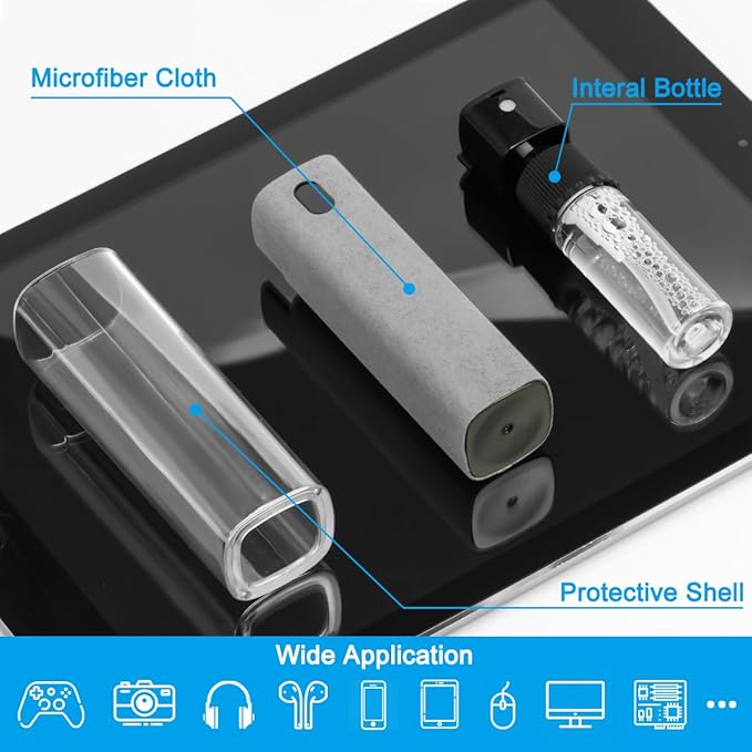 Screen Cleaner Touchscreen Mist Spray, walrfid Cleaning Kit for Electronic Smart Phone TV, Laptop, Tablet, PC, Computer LCD Flat Screens, Eyeglasses, iPhone, iPad, MacBook Pro - Light Grey