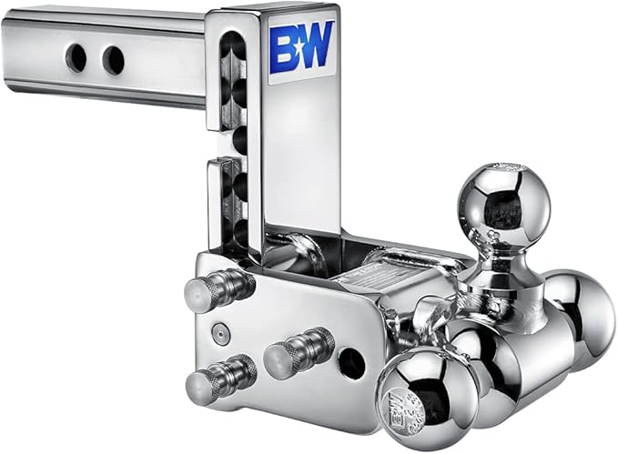 B&W Trailer Hitches Chrome Tow & Stow Adjustable Trailer Hitch Ball Mount - Fits 2" Receiver, Tri-Ball (1-7/8" x 2" x 2-5/16"), 5" Drop, 10,000 GTW - TS10048C