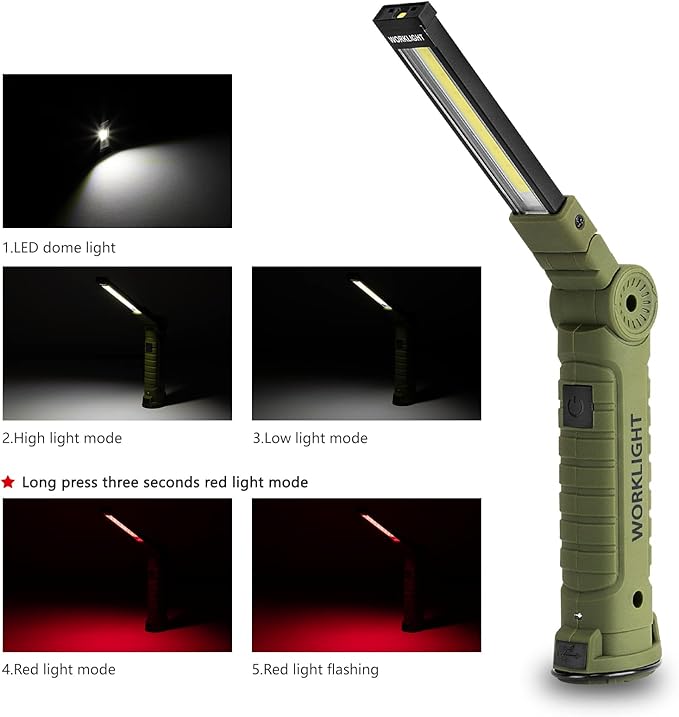 Lmaytech 3 Pack Rechargeable LED Work Lights with Magnetic Base and 360° Rotation, 5 Modes for BBQ, Camping, Reading, and Car Repair