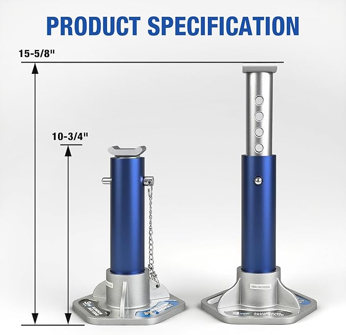 YELLOW JACKET 3 Ton Aluminum Jack Stands with Locking Support Pins for Cars, SUVs, and Light Duty Trucks, Blue/Silver, 1 Pair