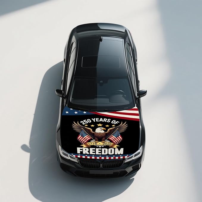 American Car Hood Cover - 59x51 American Car Hood Cover Flag Bonnet Banner with 2 Adjustable Triangular Fasteners, Universal Fit for Trucks, SUV, Patriotic America Flag Car Decor