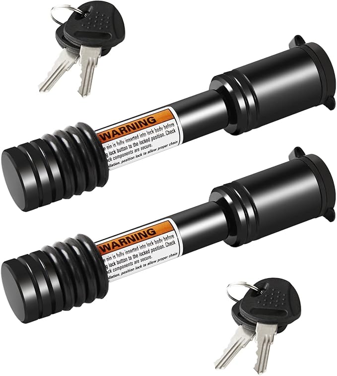 METOWARE Trailer Hitch Lock - 5/8" Dia Locking Hitch Pin, Anti-Theft Trailer Receiver Lock, Fits 2" Receiver Tubes, Class III & IV Hitch Receivers, Black (2 Pack)
