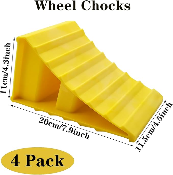 4 Pack Wheel Chocks, Non Slip Base, Tire Chocks，Heavy Duty Safety Wheel Chocks for RV, Trailer - Car Truck Stopper，Helps Keep Your Trailer or RV in Place