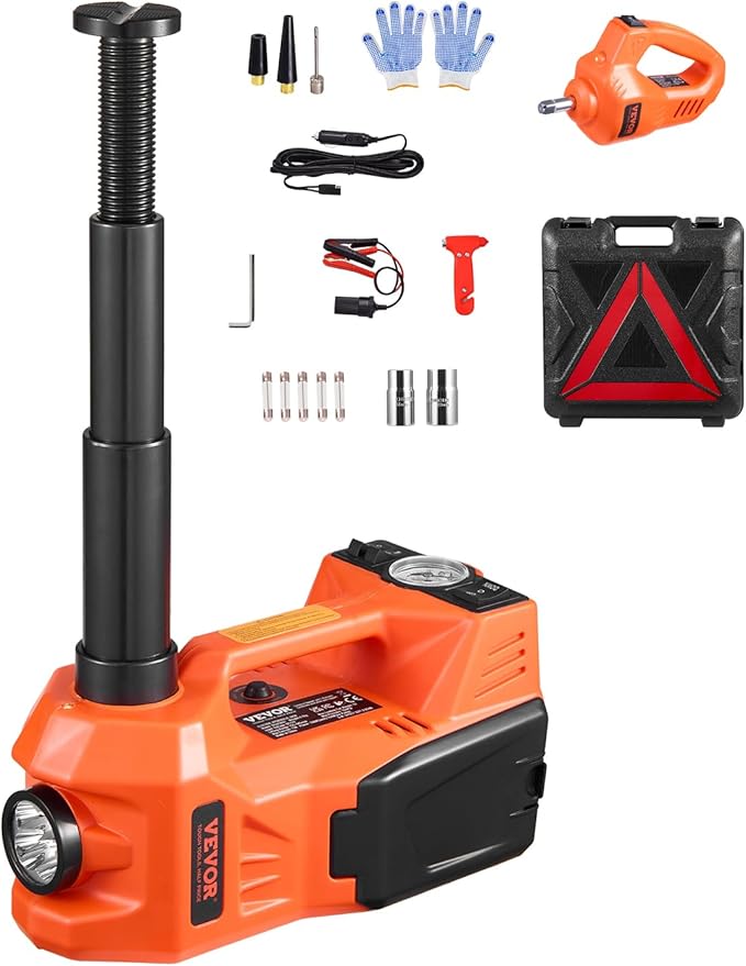 VEVOR Electric Car Jack, 5 Tons /11000 lbs, Electric Scissor Jack with Built-in Inflator, 12V Tire Change Replacement with Electric Impact Wrench & LED Light, Portable Jack kit for Sedan, SUV, Truck