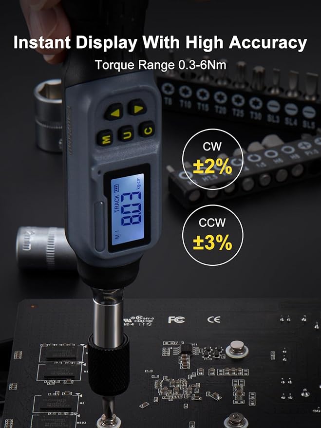 GROWNEER Digital Torque Screwdriver, 2.66-53.1 In-lb/0.3-6 Nm, 1/4'' Drive Inch Pound Torque Screwdriver Electrician with Buzzer & LED Indicator, 27 In 1 Torque Wrench Screwdriver Set, Black