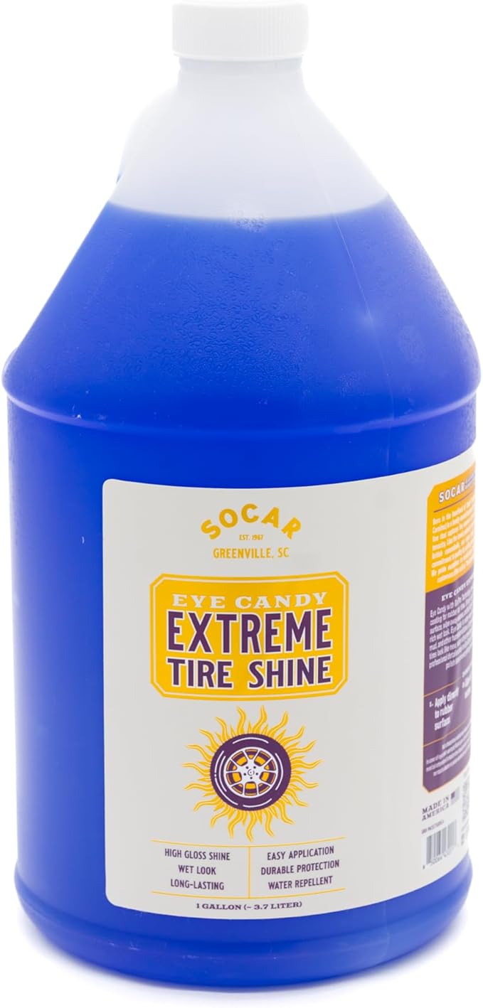 Socar Chemical Glo-Pro Tire Shine, 128 oz, 1 Gallon, High Gloss Tire Dressing, Professional Wet Tire Dressing, Water Repellant, Long Lasting