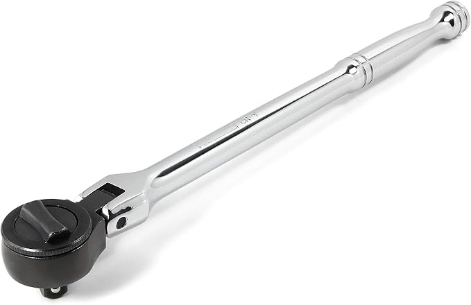 Powerbuilt 3/8" Drive Flex-Head Ratchet Handle, Spin Disc Ratchet for one-finger spin-down and off, Full length spiral-machined Handle - 641506