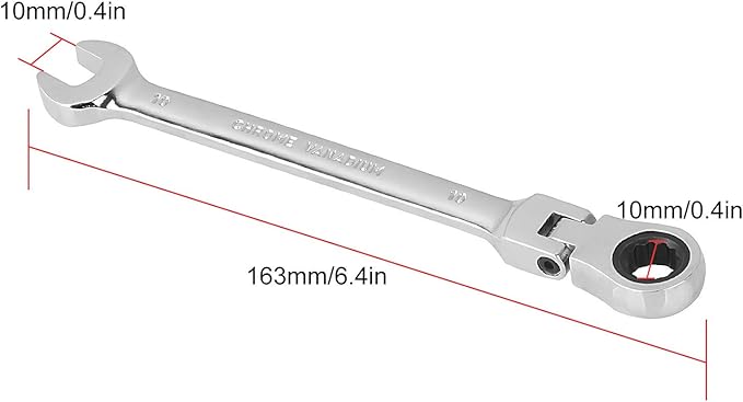 Flexible Head Ratcheting Wrench, 3 PCS 10 mm Ratcheting Box Wrench Set with 5° Movement and 72 Teeth for Projects with Tight Space