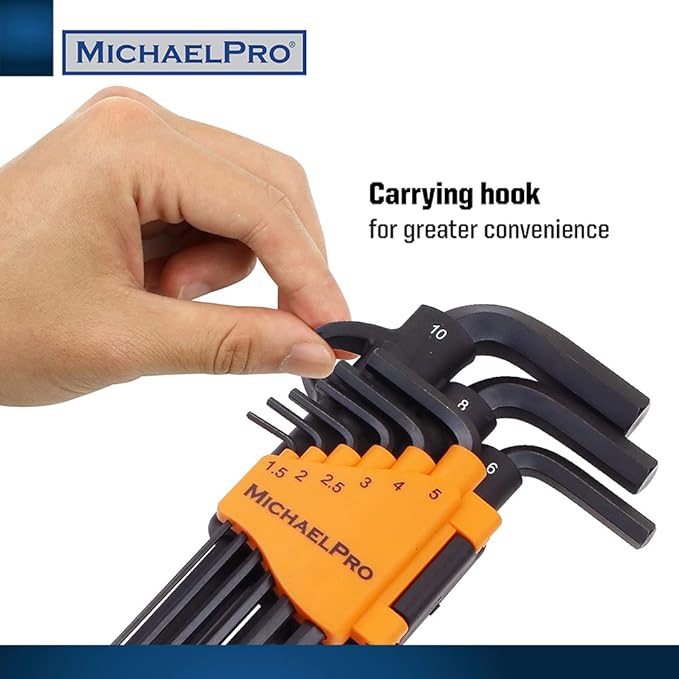 MichaelPro MP001048 Ball End Hex Key Set, 9pc Allen Wrench Set in Metric, Comes with a Convenient Storage Holder with Hook
