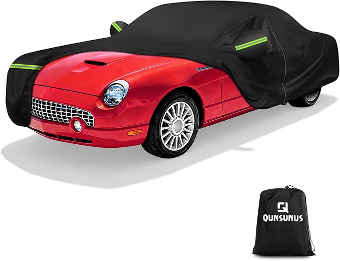 QUNSUNUS Car Cover for Ford Thunderbird 2002-2005, Waterproof Thunderbird Car Covers with Cotton Lining, All Weather Cover with Straps and Zipper for Wind, Sun and Dust Protection