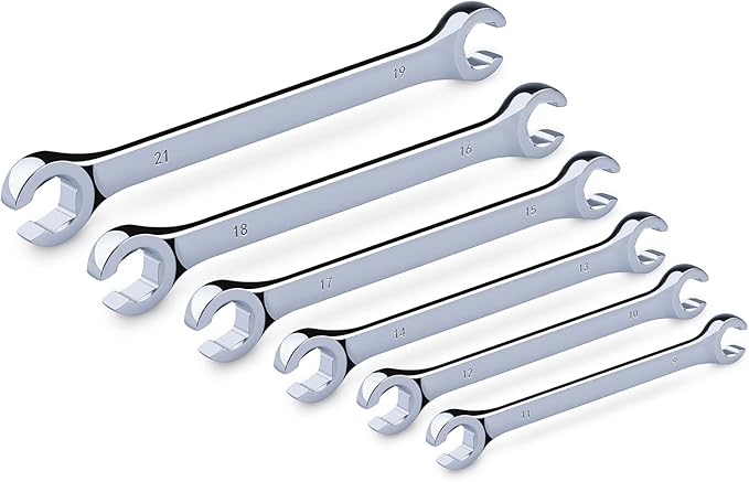 EFFICERE 6-Piece Double-End Metric Flare Nut Wrench Set with Rack, Size 9, 10, 11, 12, 13, 14, 15, 16, 17, 18, 19, 21mm | Cr-V Steel, 6-Point Head, Best Line Wrench for Fuel, Brake, Air Conditioning