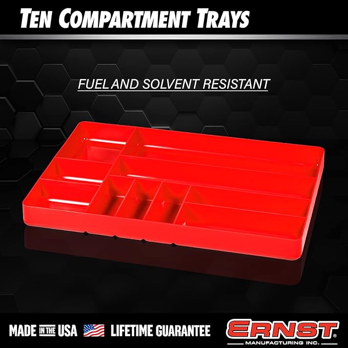 ERNST Tool Organizer Tray, Green, 10-Compartments, Storage, Garage, Workshop, Organization, Tools, Equipment, Heavy-Duty, Durable, Industrial, Workbench, Efficient Storage - Made in the USA
