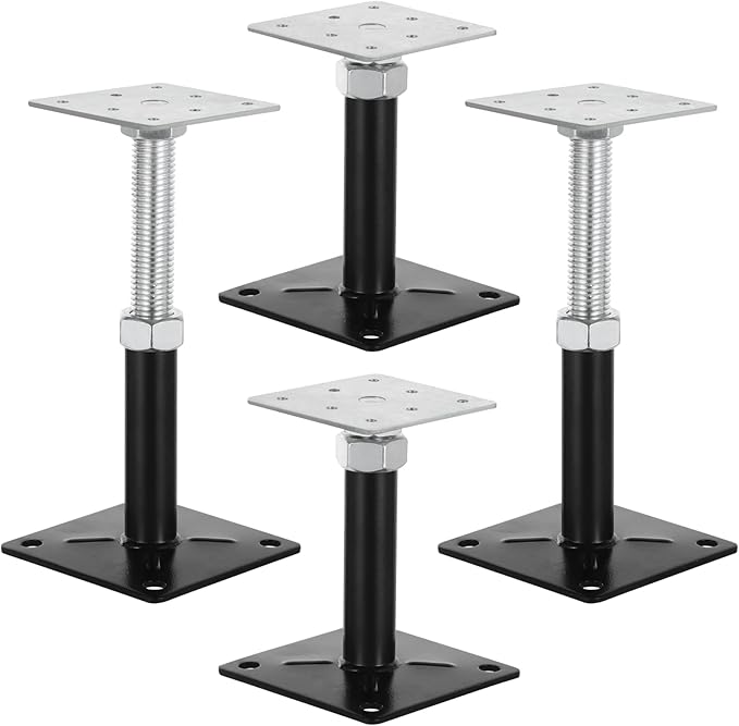 4 PCS Adjustable Floor Jacks, Heavy Duty Metal Post Floor Support, 5 to 8 Inches Mini Screw House Jack, Deck Foundation Lift Support, Level Support Floor Straightener for Balcony Patio Courtyard