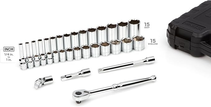 TEKTON 3/8 Inch Drive 6-Point Socket and Ratchet Set, 34-Piece (1/4-1 in.) | SKT15101
